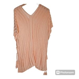 CUPSHE Women's Knit Stripe V Neck Crochet Short Sleeve Tie Side Cover Up